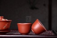 《福在眼前蓋碗小杯套裝》宜興紫砂茶壺紫砂泡茶壺朱泥手工工藝美術員泡茶壺